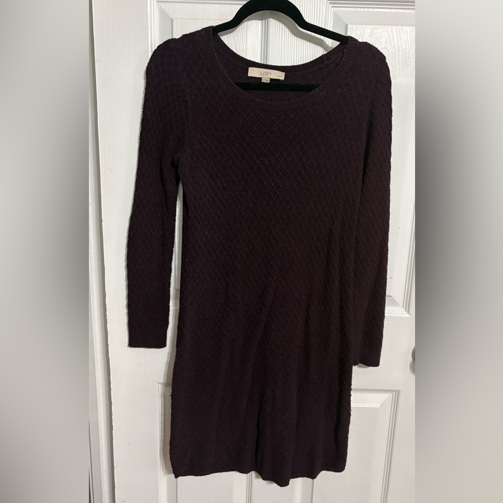 LOFT Burgundy/Plum Long Sleeve Sweater Dress